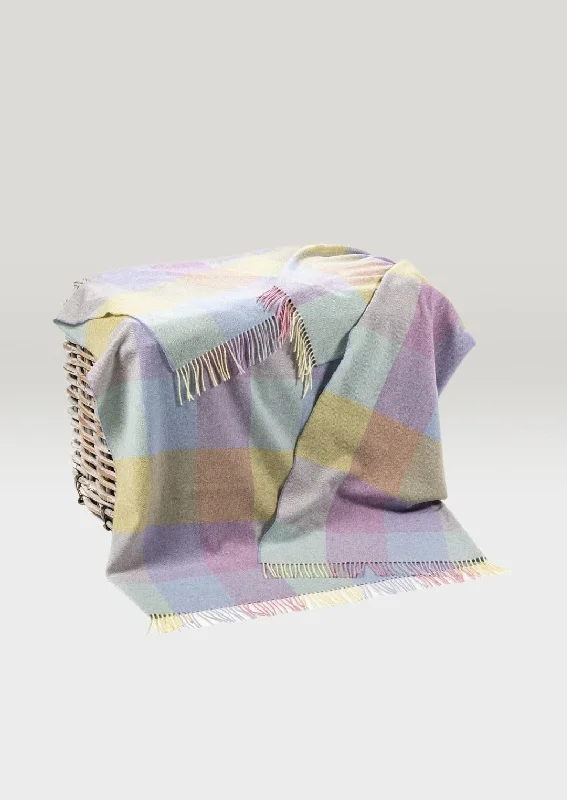 John Hanly Pink Blue Yellow Lilac Block Check Blanket