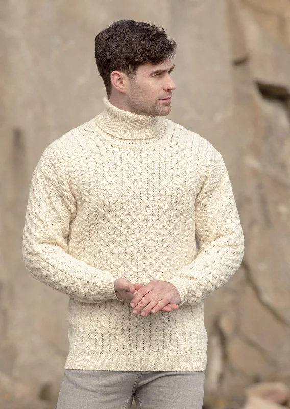 Aran Merino Polo Neck Sweater | Natural