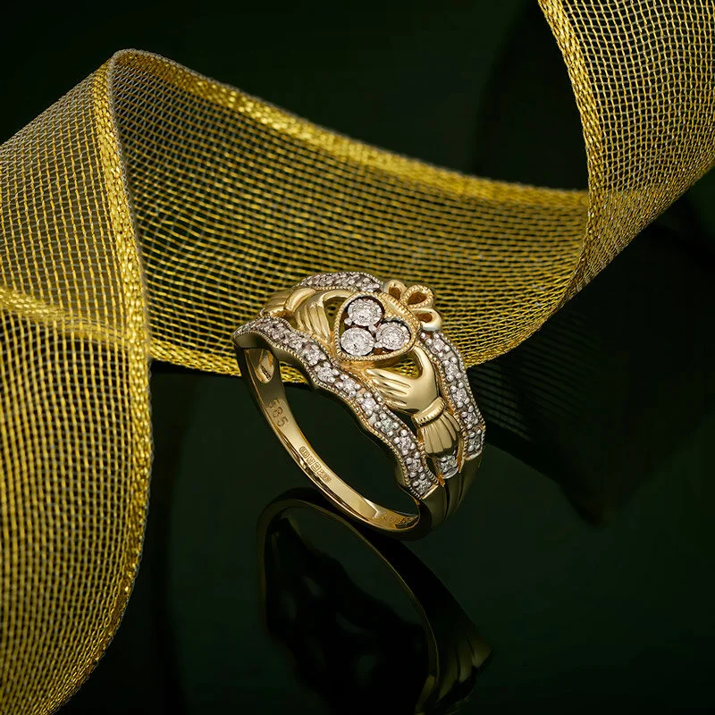 14K Diamond Claddagh Ring