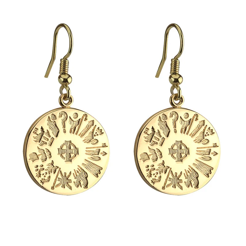 History Of Ireland 14K Gold Disc Drop Earrings