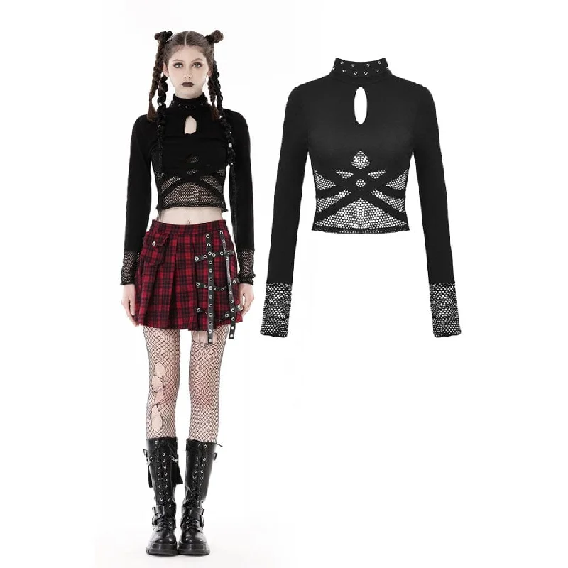 Women's Punk Cutout Mesh Splice Crop Top