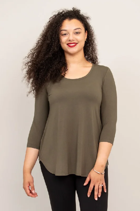 Jazz 3/4 Slv Top, Khaki, Bamboo